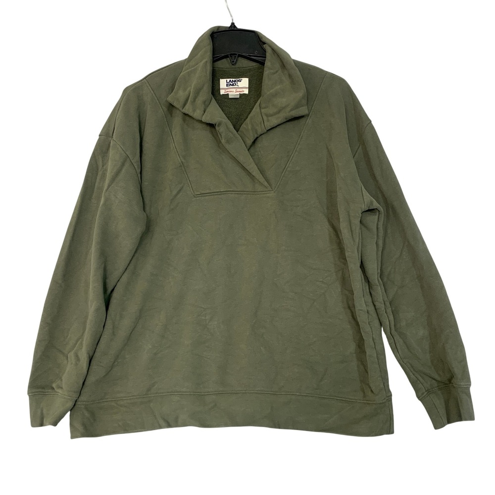 Lands' End Women's M Green Serious Sweats Pullover Sweatshirt Cotton Blend